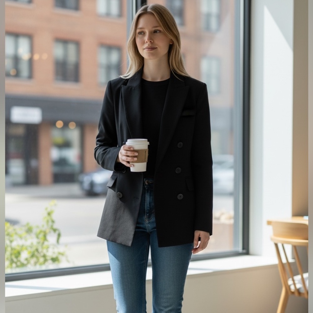 Banana Republic Women's Black Double-Breasted Blazer Jacket Size 4